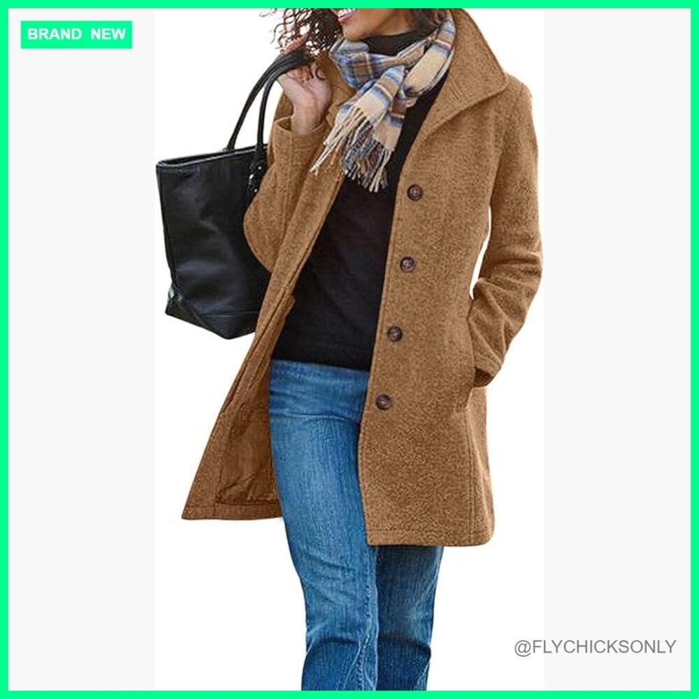 Women's Wool Blend Trench Coat Long Sleeve Notch Lapel Peacoat